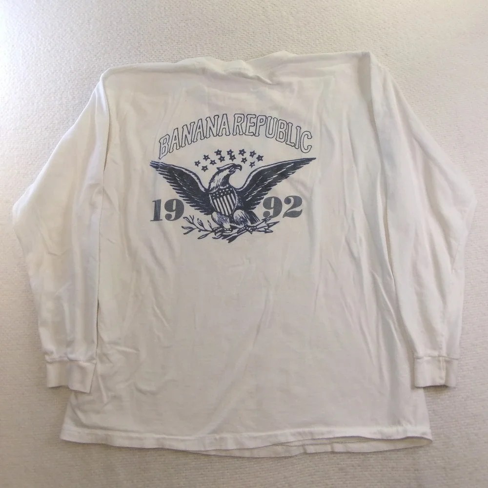 Banana Republic Mens L Long Sleeve T-Shirt White Eagle Graphic 1992 Back Print